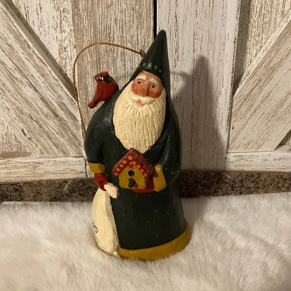 Vintage 1995 House of Hatten Susan M Smith Santa with Bird Ornament
